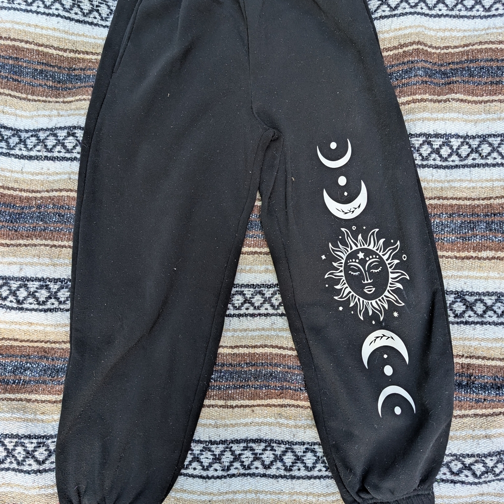 No Boundaries Black Sweatpants with Celestial Design